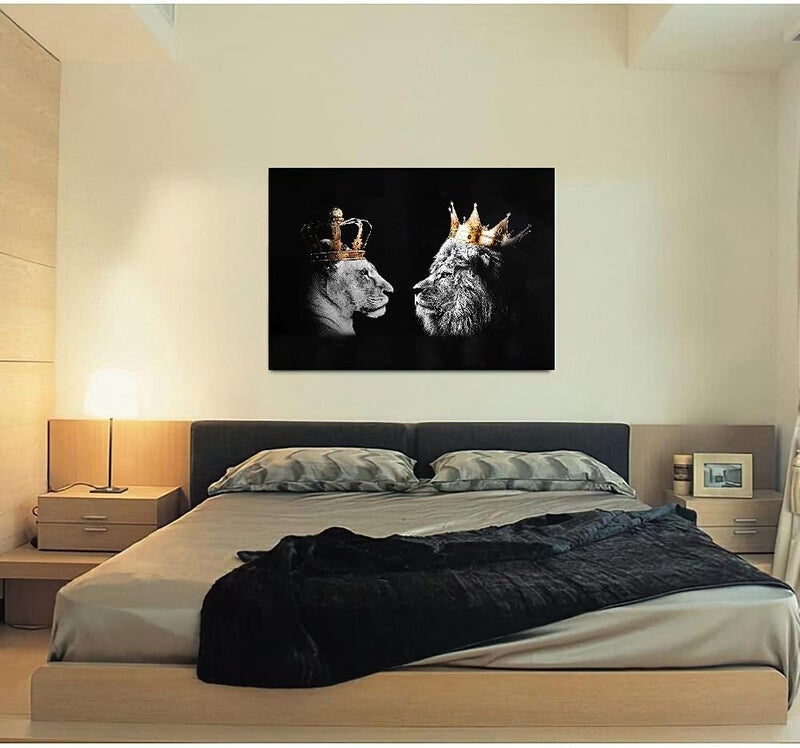 Home Trove فن الجدار على قماش للملك والملكة الأسد - Image 5