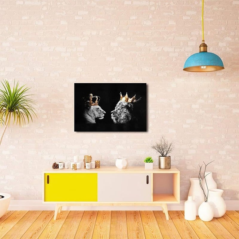 Home Trove فن الجدار على قماش للملك والملكة الأسد - Image 4