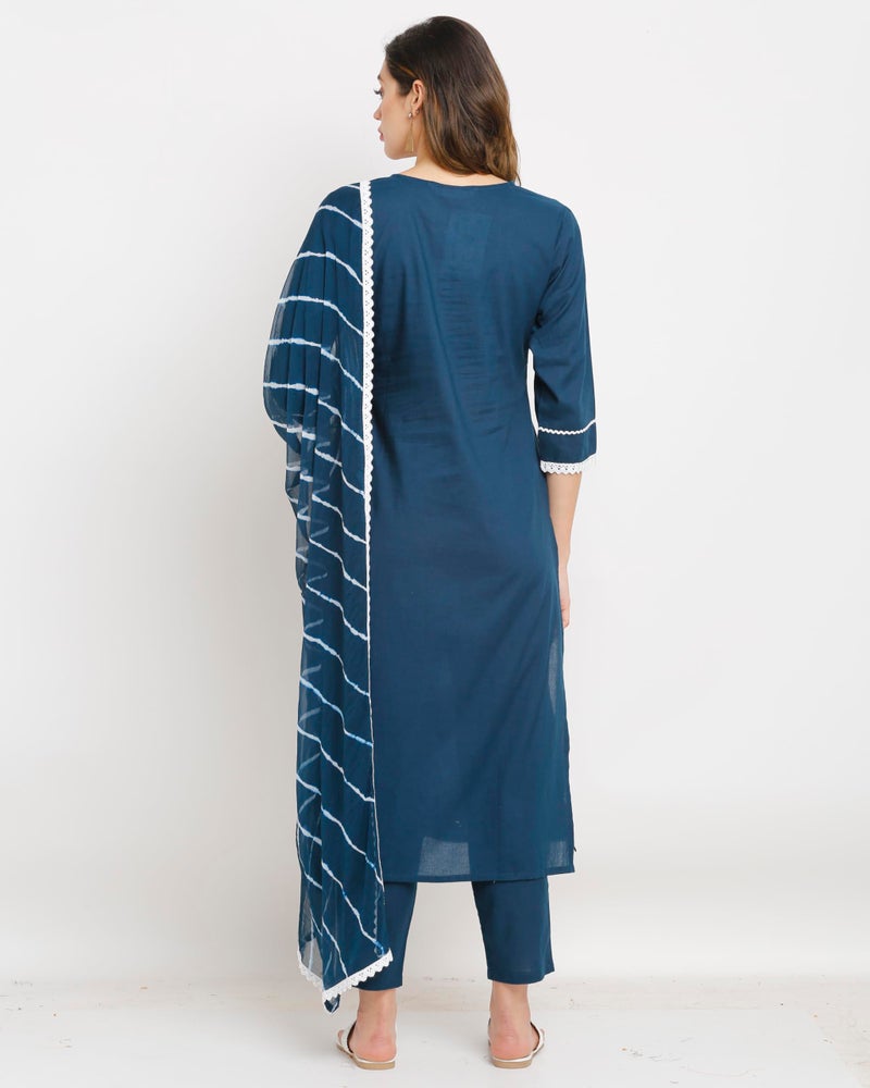 Rajnandini Women's Pure Cambric Cotton Embroidered Chikankari Straight Kurta Set With Dupatta (Ready To Wear; Navy Blue; Small)(JOPLVL241A-S) - Image 2