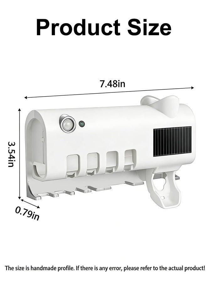 Allieuka Toothbrush Sterilizer Solar Toothbrush Sanitizer Toothbrush Rack Toothbrush Holder Toothbrush Stand Brush Holder With Toothpaste Dispenser Bathroom Organizer Storage Rack (White) - Image 2