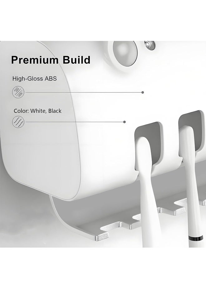 Allieuka Toothbrush Sterilizer Solar Toothbrush Sanitizer Toothbrush Rack Toothbrush Holder Toothbrush Stand Brush Holder With Toothpaste Dispenser Bathroom Organizer Storage Rack (White) - Image 3