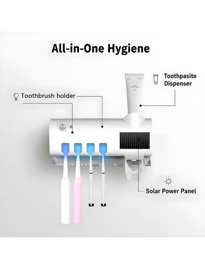 Allieuka Toothbrush Sterilizer Solar Toothbrush Sanitizer Toothbrush Rack Toothbrush Holder Toothbrush Stand Brush Holder With Toothpaste Dispenser Bathroom Organizer Storage Rack (White) - Image 4