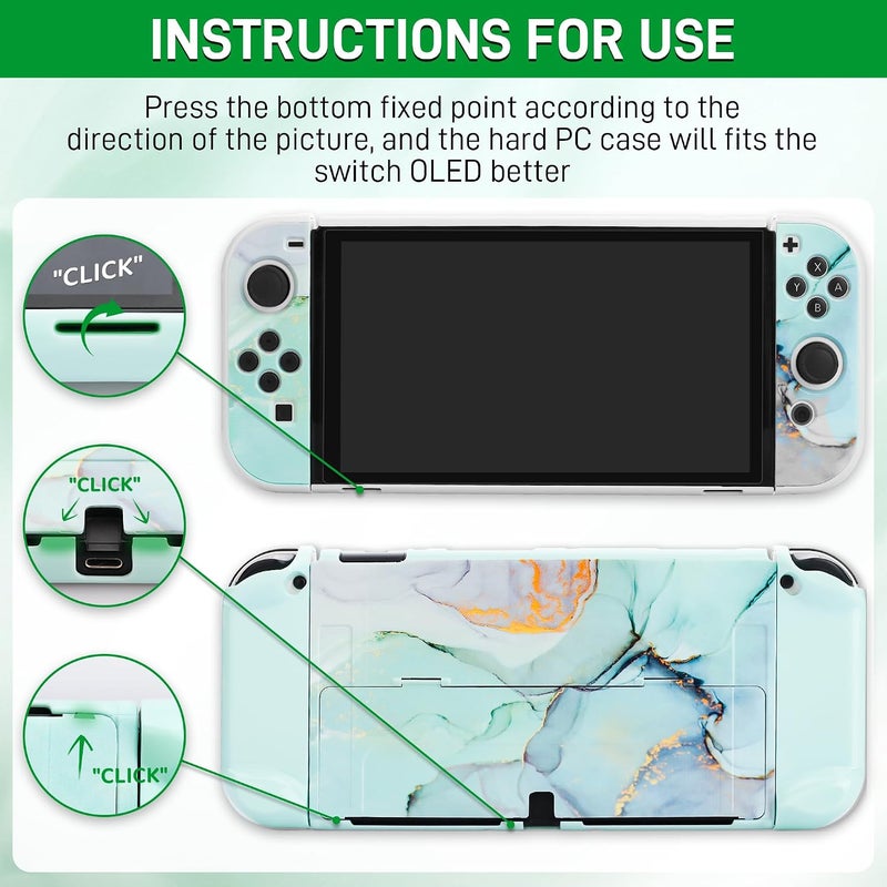 GLDRAM Green Marble Carrying Case for Nintendo Switch OLED, Portable Accessories Bundle for Travel Storage Bag, Hard Shell Protective Cover Skin, Screen Protector, Shoulder Strap & Thumb Caps - Image 4