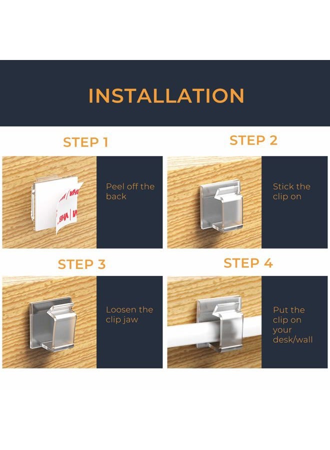 XIAOXI Cable Clips with Strong Self-Adhesive, R Shape Cable Management TV PC Wire Holder Sticky Tidy and Organizer Cord and Wires - 40 Pcs (Clear) - Image 3