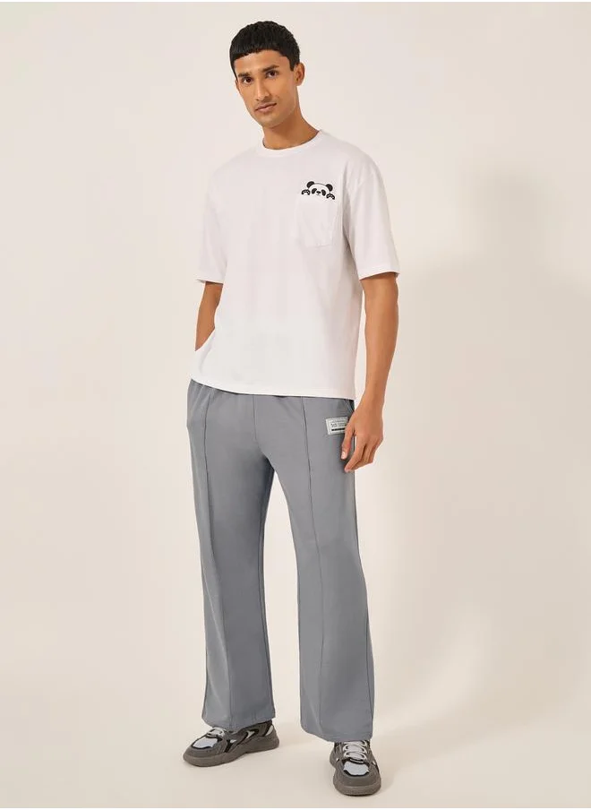 ستايلي Fleece Pintuck Wide Leg Joggers with Badge Detail