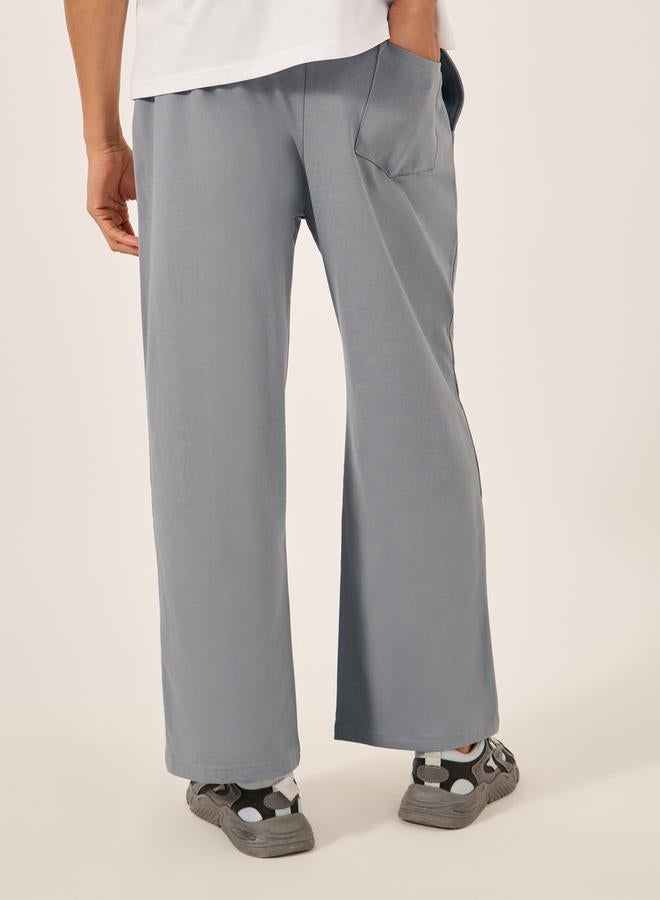 Styli Fleece Pintuck Wide Leg Joggers with Badge Detail  - Image 4