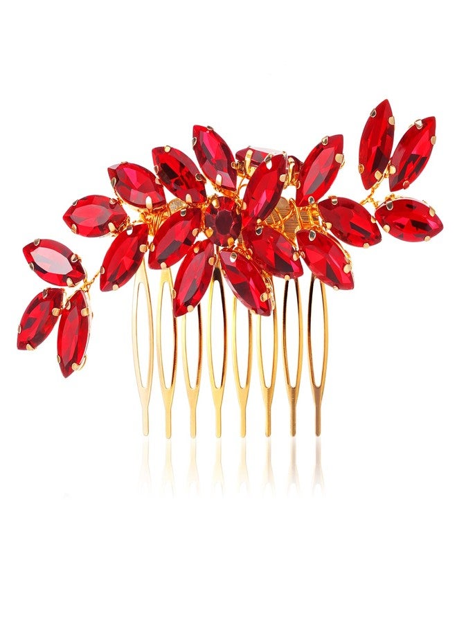 Ymapinc Crystal Comb for Thick Hair Women - Red Rhinestone Hair Piece Accessory for Wedding Party Graduation, Small Decorative Headpiece Accessories Christmas Gift for Mom - Image 1