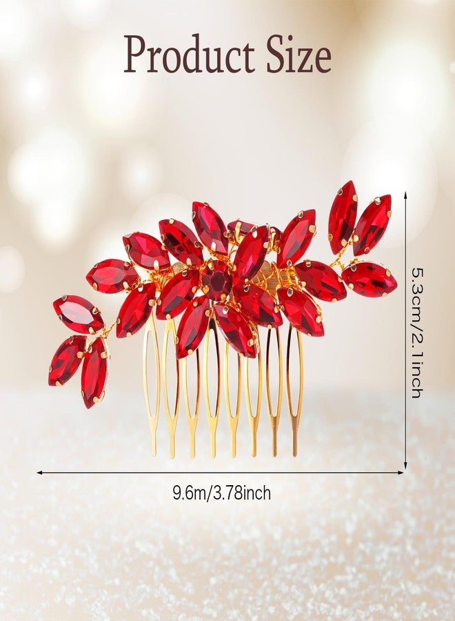 Ymapinc Crystal Comb for Thick Hair Women - Red Rhinestone Hair Piece Accessory for Wedding Party Graduation, Small Decorative Headpiece Accessories Christmas Gift for Mom - Image 2