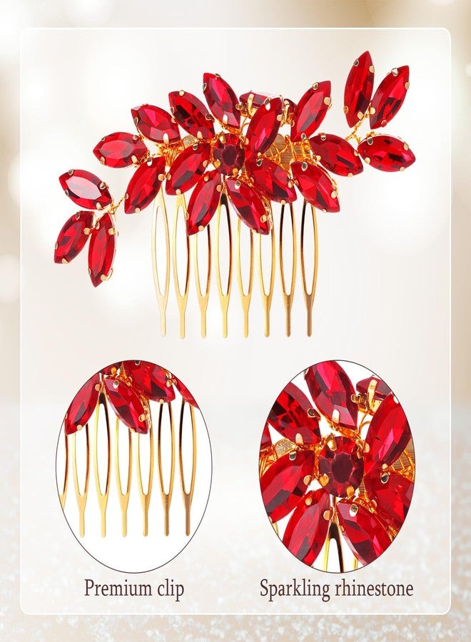 Ymapinc Crystal Comb for Thick Hair Women - Red Rhinestone Hair Piece Accessory for Wedding Party Graduation, Small Decorative Headpiece Accessories Christmas Gift for Mom - Image 3