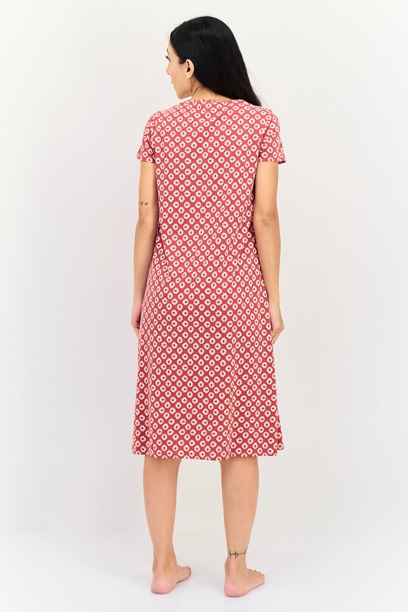 zivame Rosaline x Zivame Women Allover Print Short Sleeves Sleeping Dress, Multicolor - Image 4