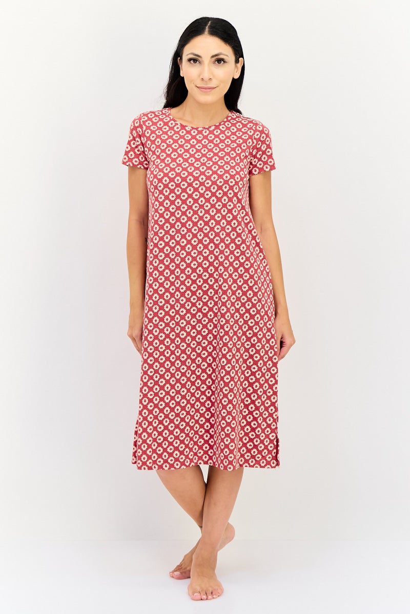 zivame Rosaline x Zivame Women Allover Print Short Sleeves Sleeping Dress, Multicolor - Image 1