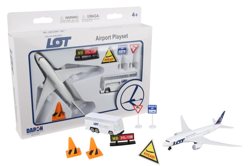 Daron LOT Polish Airlines Airport Playset â€“ Die-Cast Metal Toy Airplane with Accessories â€“ Officially Licensed Airline Play Set for Kids Ages 3+ - Image 1