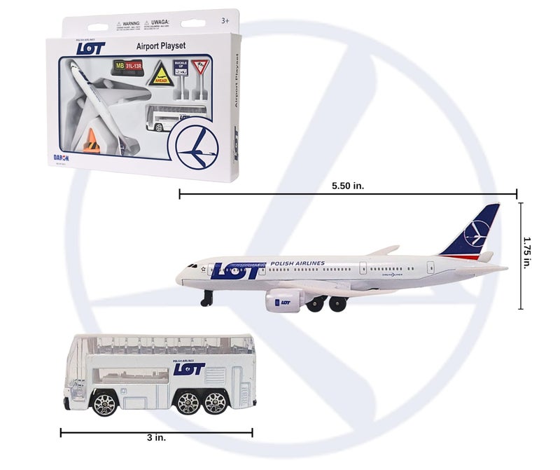 Daron LOT Polish Airlines Airport Playset â€“ Die-Cast Metal Toy Airplane with Accessories â€“ Officially Licensed Airline Play Set for Kids Ages 3+ - Image 2