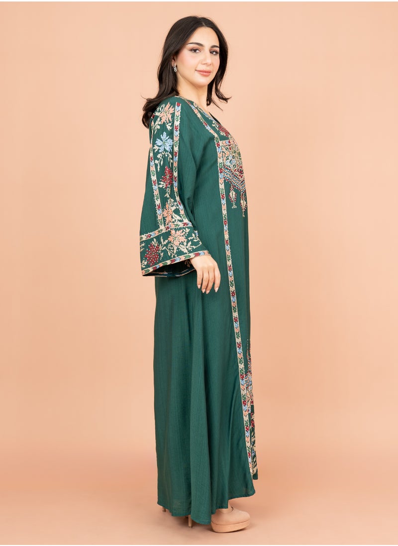 IKKXA Exquisite Embroidered Jalabiya with Delicate Details IK4008 Green  - Image 3