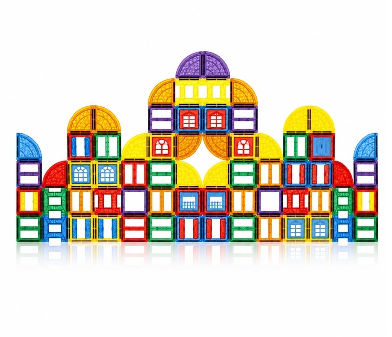 O2. 100PCS Magnetic Building Tiles Set for Kids Ages 3+, Colorful Magnetic Blocks Construction Toy with Strong Magnetic Connection, ABS Plastic Educational STEM Building Toy for Creative Structures, Houses, Towers and Imaginative Play - Image 3