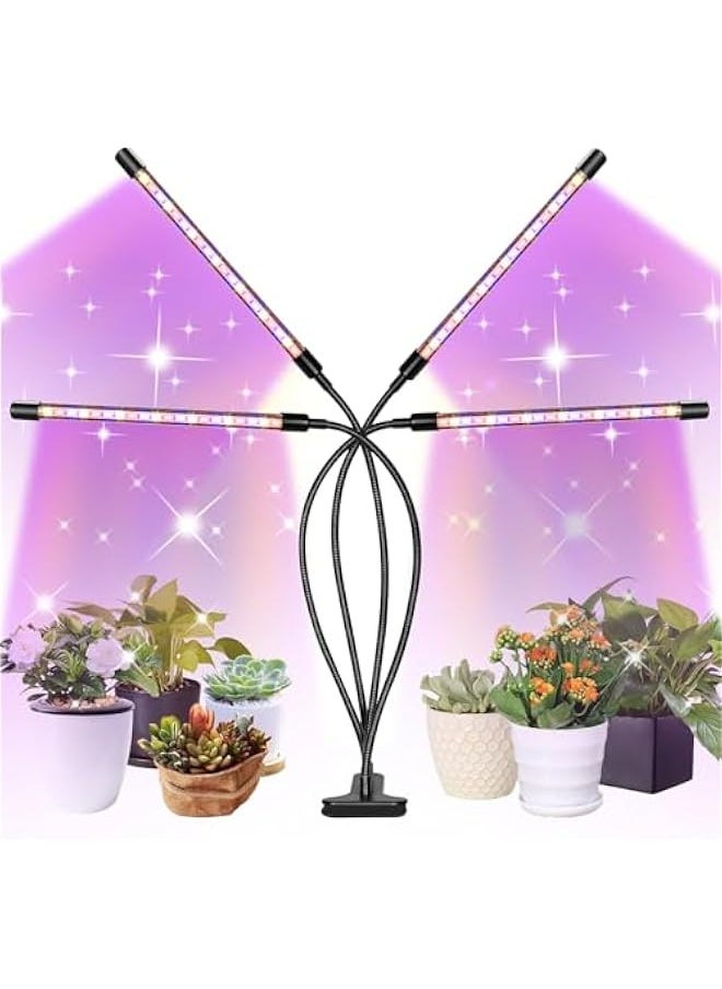 TRASSLE LED Grow Lights, 4 Heads Red Blue Full Spectrum Plants Lights with Clamp for Indoor Plants & Seed Starting, 10-Level Dimmable, Auto On Off, Timing 3 9 12Hrs  - Image 1