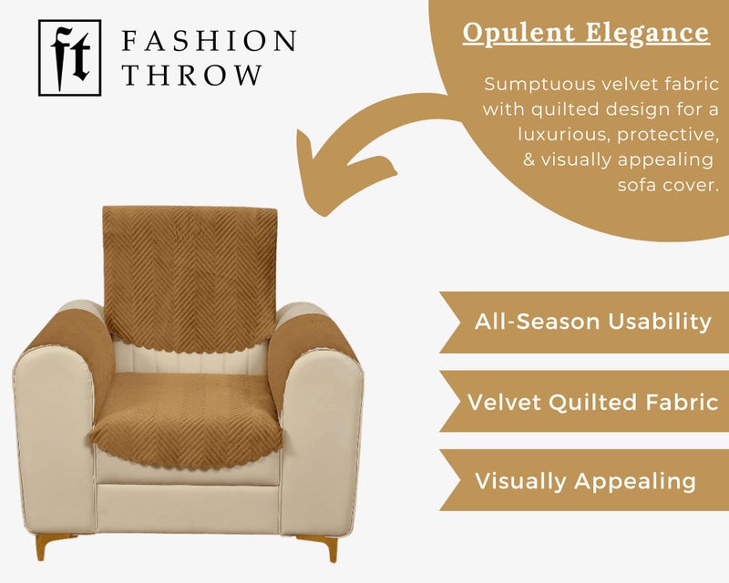 Fashion Throw Quilted Velvet L Shape Seater Sofa Cover | 3-Layer Soft Sofa Protector for Living Room | Anti-Slip | Machine Washable | Sofa Slipcover for Pets & Kids | Golden (L-Shape) - Image 5