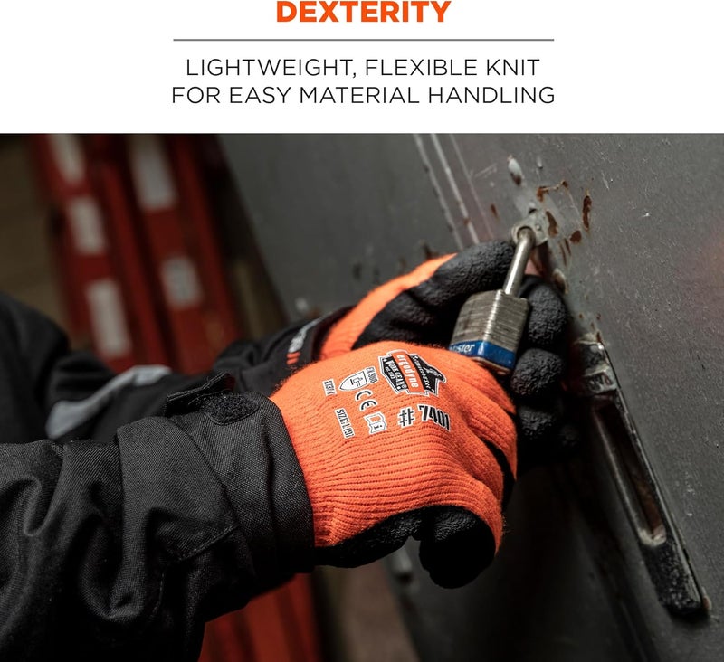 Ergodyne قفازات عمل شتوية مغلفة Ergodyne ProFlex 7401 ببطانة فليس حراري وراحة مطاطية باللون البرتقالي - Image 4