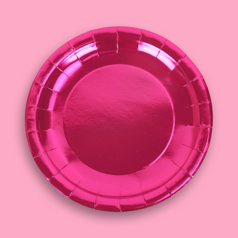 Whaline Hot Pink Paper Plates Valentine's Day Pink Foil Disposable Plates Large Round Tableware Decor for Dessert Appetizer Girls Birthday Party Supplies  9 Inch  25 Pack - Image 1