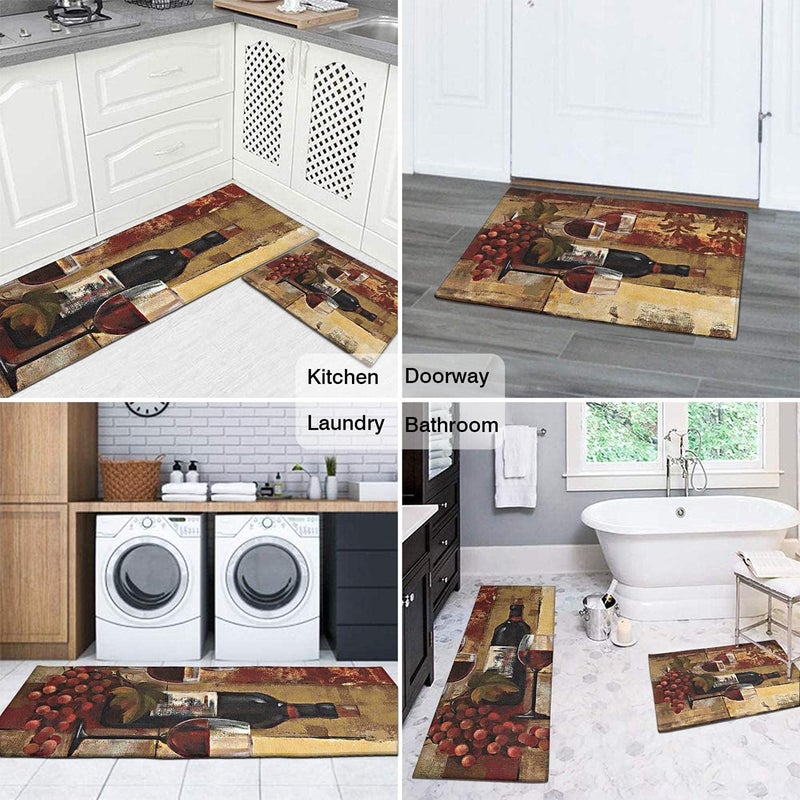 OUXIOAZ Wine Kitchen Rugs and Mats 2 PCS Non Skid Washable Absorbent Microfiber Kitchen Mat for Doormat Bathroom Runner Set 17x4717x30 Wine - Image 4