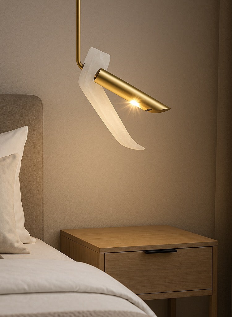 Modern LED pendant light with three single lights, golden frame  - Image 1
