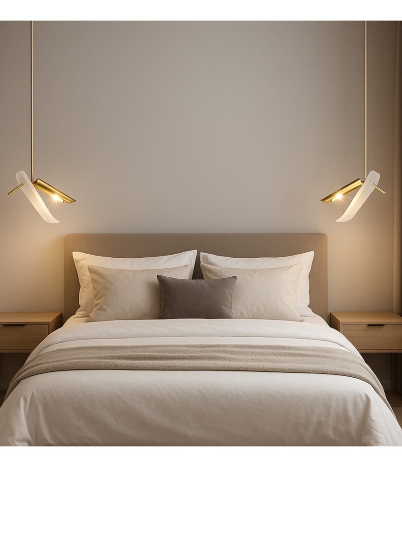 Modern LED pendant light with three single lights, golden frame  - Image 3