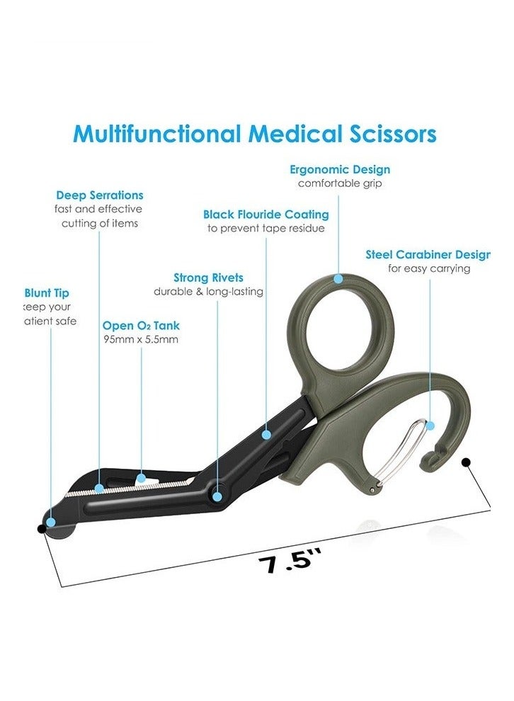 Trauma Scissors Medical Scissors with Carabiner, 2PCS 7.5" Bandage Nursing Scissors, Premium Fluoride-Coated Surgical Scissors for Nurses, Doctors, Nursing Students, First Aid, EMT EMS - Image 2