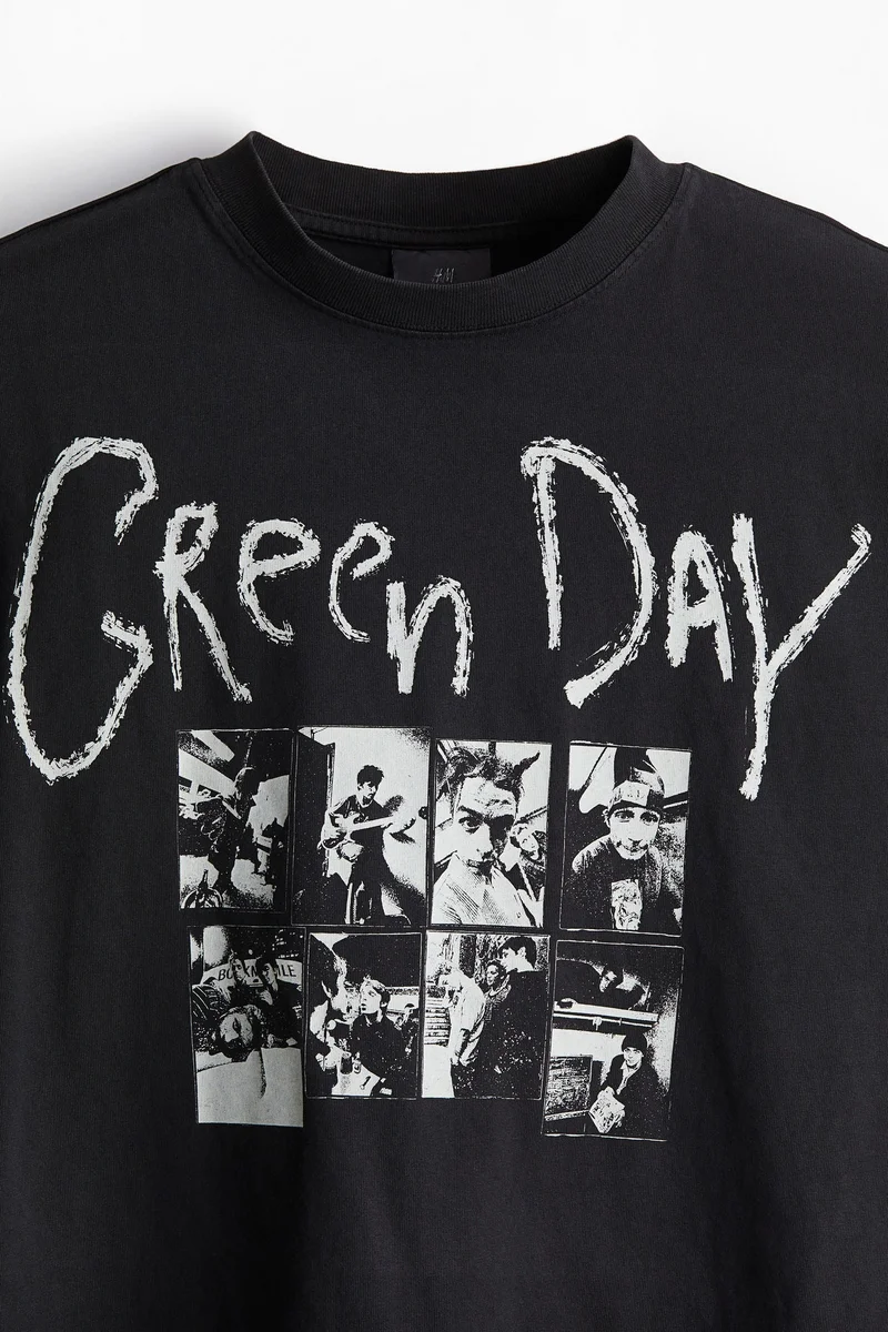 H&M Oversized Fit Green Day Printed T-Shirt
