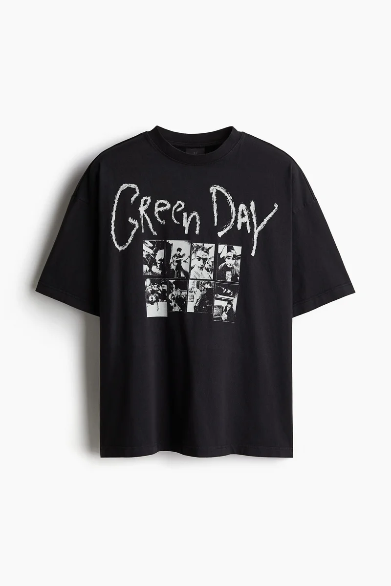 H&M Oversized Fit Green Day Printed T-Shirt