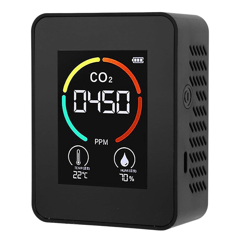 3-in Quality Detector Portable CO2 Temperature Humidity Tester Large Color Display for Hotel - e (Black) - Image 1