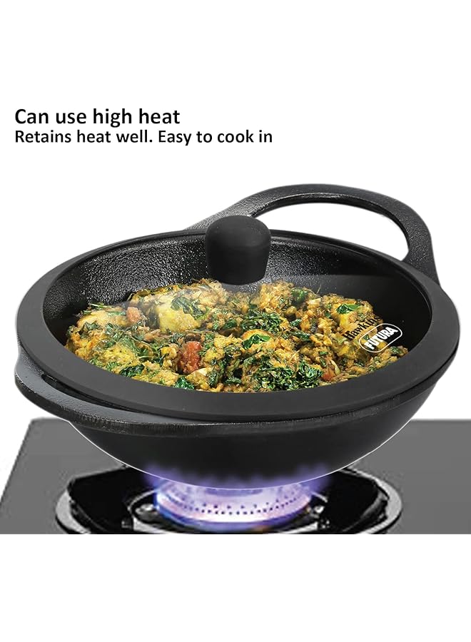 Hawkins Futura 2 Litre Cast Iron Kadhai, Naturally Nonstick Cast Iron Kadai With Glass Lid, Cast Iron Cookware For Kitchen, Black (Cik20G) - Image 3
