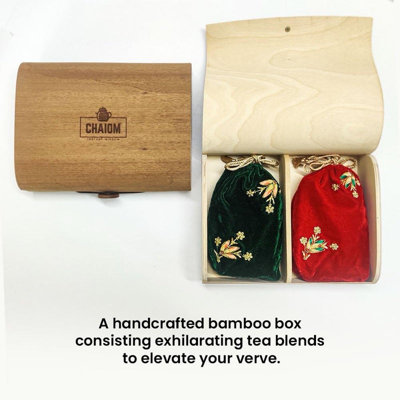 CHAIOM Detox Kit Tea Gift Box | Wooden Gift Box | 2 Herbal Tea Blends | 100gm each - Image 2