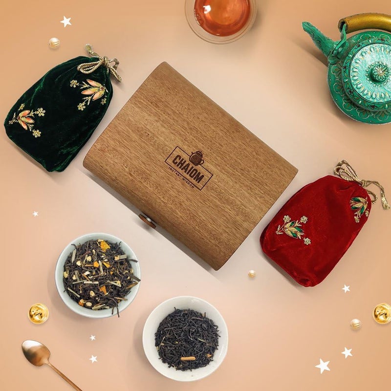 CHAIOM Detox Kit Tea Gift Box | Wooden Gift Box | 2 Herbal Tea Blends | 100gm each - Image 1