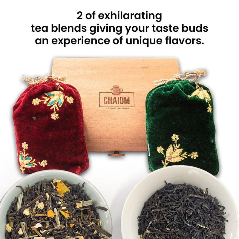 CHAIOM Detox Kit Tea Gift Box | Wooden Gift Box | 2 Herbal Tea Blends | 100gm each - Image 3