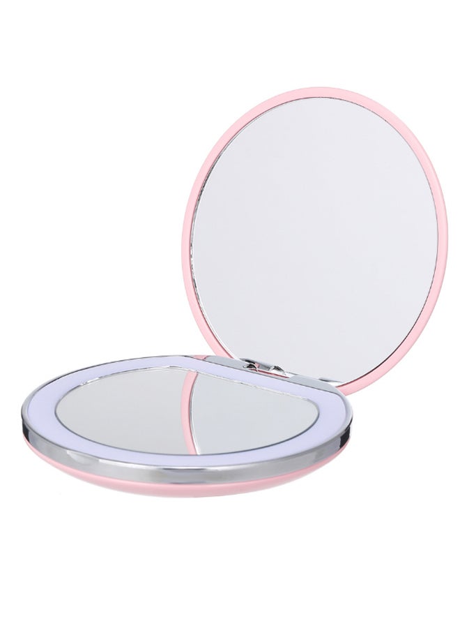 docooler Portable Mini Pocket Makeup Mirror With LED Light Pink/Clear - Image 1