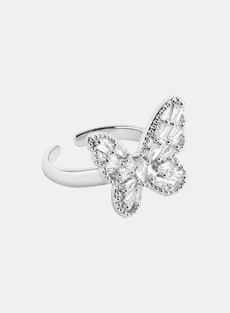Akher el Ankoud Women'S Open Butterfly Design Ring, Studded With Zircon Stones - Image 2