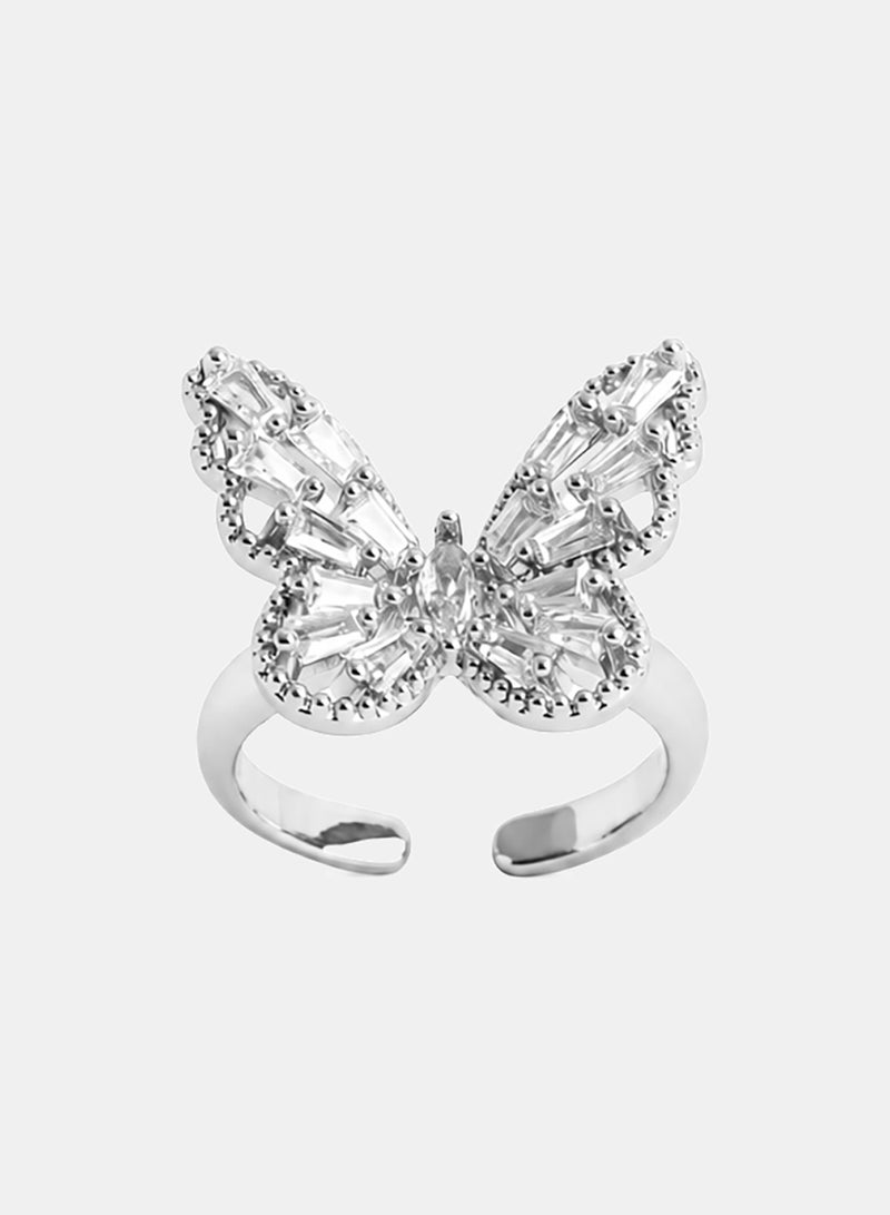 Akher el Ankoud Women'S Open Butterfly Design Ring, Studded With Zircon Stones - Image 1
