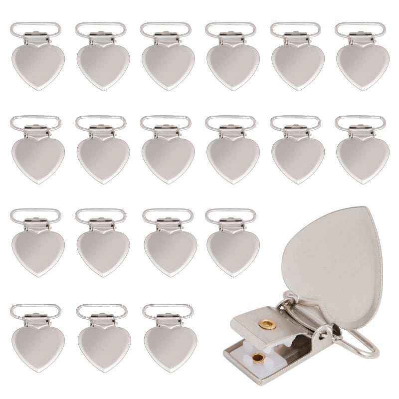 Marrywindix 20pcs Silver Suspender Clips Heart Shaped Metal Holder Clips Sheet Fasteners Clips Suspenders Holder for Mattress Pad Cover Sofa Cushion - Image 1