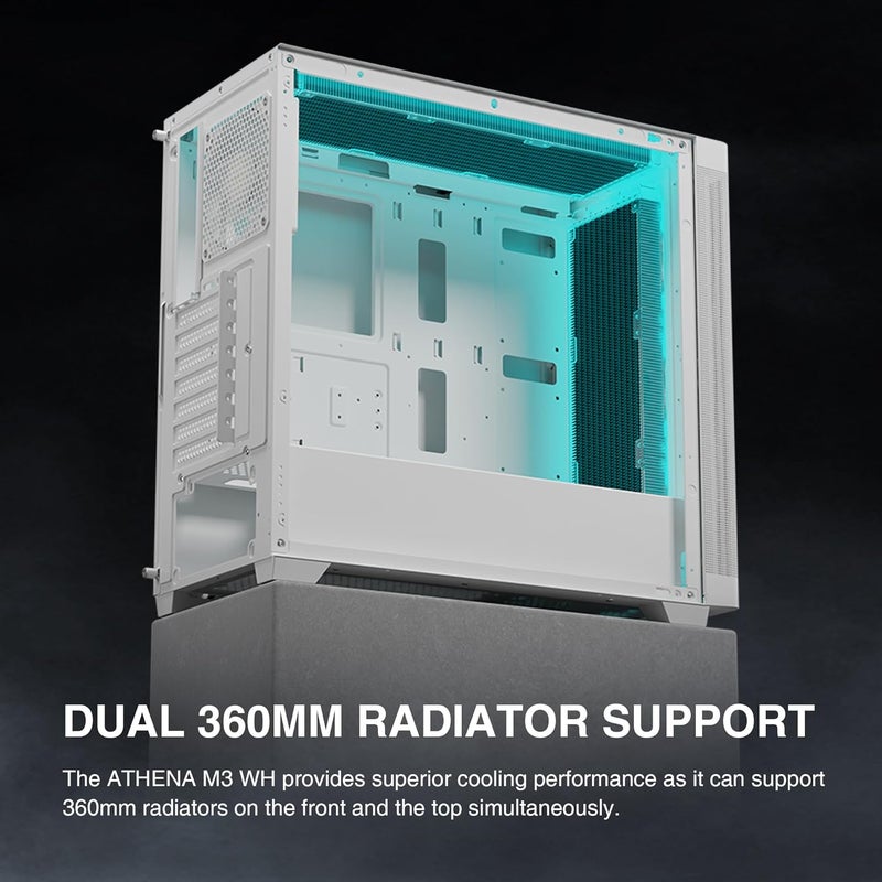 GAMDIAS White ATX Mid Tower Computer Case Tempered Glass, Gaming PC Case Support Dual 360mm AIO/Radiator, 7x120mm Case Fans (4X 120mm Built-in), 420mm GPU/VGA, USB3.0X 2, Type C x1, 170mm CPU Cooler - Image 5
