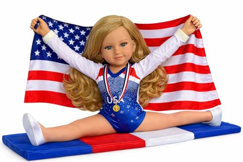 MBD 18 Inch Doll Gymnastics Outfit American Flag Wrist Guards Shoes Mat Fits Kennedy and Friends USA Leotard Patriotic Doll Clothes Accessories - Image 1