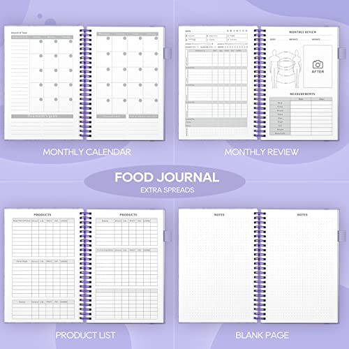 EPEWIZD Food Journal for Women Weight Loss Journal Wellness Meal Planner A5 Size Food Dairy Calories Counter Book Hardcover Workout Planner Tracking Progress Undated-Purple - Image 5