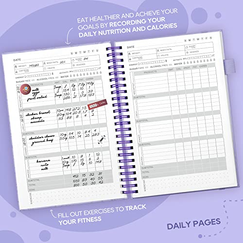 EPEWIZD Food Journal for Women Weight Loss Journal Wellness Meal Planner A5 Size Food Dairy Calories Counter Book Hardcover Workout Planner Tracking Progress Undated-Purple - Image 3
