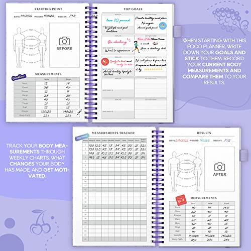 EPEWIZD Food Journal for Women Weight Loss Journal Wellness Meal Planner A5 Size Food Dairy Calories Counter Book Hardcover Workout Planner Tracking Progress Undated-Purple - Image 4