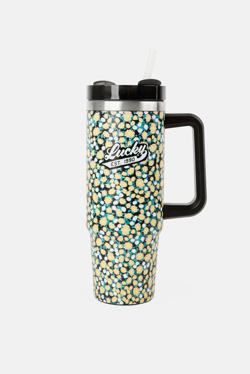 LUCKY BRAND Floral Stainless Steel Vacuum Insulated Tumbler With Straw 946 ml, Multicolor - Image 1