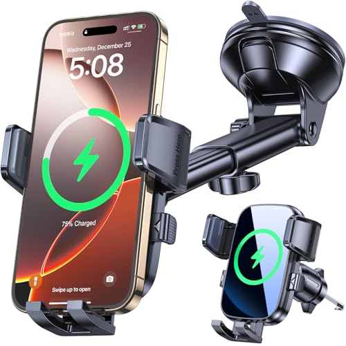 Kaistyle Wireless Car Charger【One Hand Manual Clamping】 Fast Wireless Charger for Car Phone Holder Mount Charger Phone Holders for Your Car Dashboard/Windshield/Vent Truck Mount for iPhone Samsung - Image 1