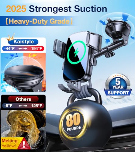 Kaistyle Wireless Car Charger【One Hand Manual Clamping】 Fast Wireless Charger for Car Phone Holder Mount Charger Phone Holders for Your Car Dashboard/Windshield/Vent Truck Mount for iPhone Samsung - Image 5