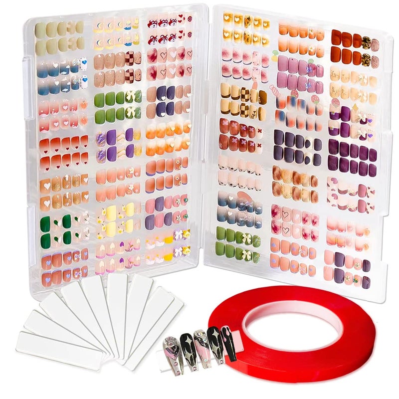 HLQHXWHZT Large Clear Press on Nails Storage Box Empty Press on Nails Packaging Box Set with Doublesided Adhesive Tape and 50 Arcylic Nail Display Stand Can Be Used to Store and Store Personal Items