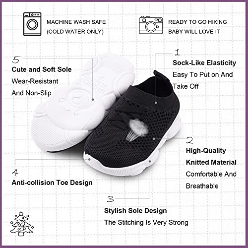Charrost Baby First Walking Shoes 1-4 Years Kid Shoes Trainers Toddler Slip on Infant Waves Shoes Boys Girls Cotton Mesh Breathable Sneakers Outdoor(Black,8 T) Bear27 - Image 2