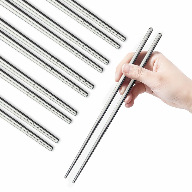 IQCWOOD Metal Chopsticks 5 Pairs 304 Stainless Steel Chopsticks Lightweight NonSlip Korean Reusable Chop Sticks Dishwasher Safe Gift Set Silver