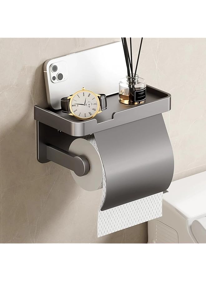 S-TOP Upgrade Bathroom Toilet Paper Holder with Shelf – Self-Adhesive Wall Mount Roll Holder with Cover, Space-Saving, Easy Installation for RV, Washroom, Bathroom Accessories (Gray) - Image 1